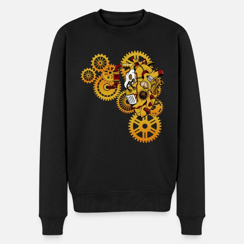 Steampunk, coeur mécanique - Pull Premium bio Homme - noir