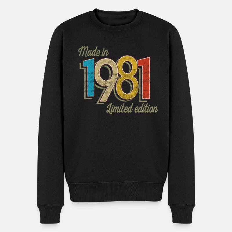 1981 Jahrgang Geburtstag Retro Geschenkidee - Männer Premium Bio Pullover - Schwarz