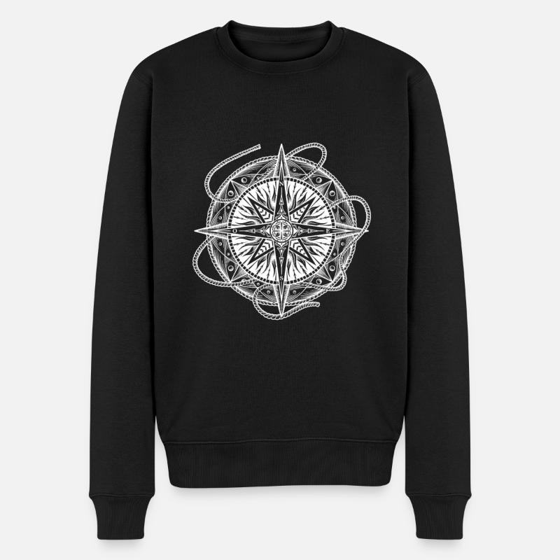 Kompassrose mit Schiffstau - Männer Premium Bio Pullover - Schwarz