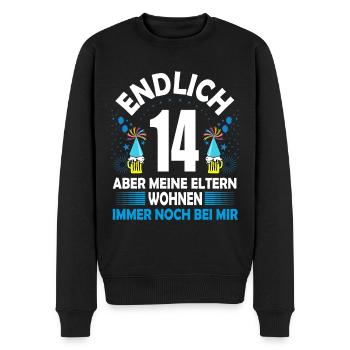 14. Geburtstag Jungen Geschenk lustig Endlich 14 - Männer Premium Bio Pullover - Schwarz - Vorne - Nico (187cm)