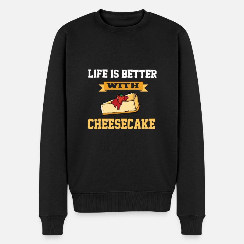 Käsekuchen Kuchen Quarkkuchen Cheesecake - Männer Premium Bio Pullover - Schwarz