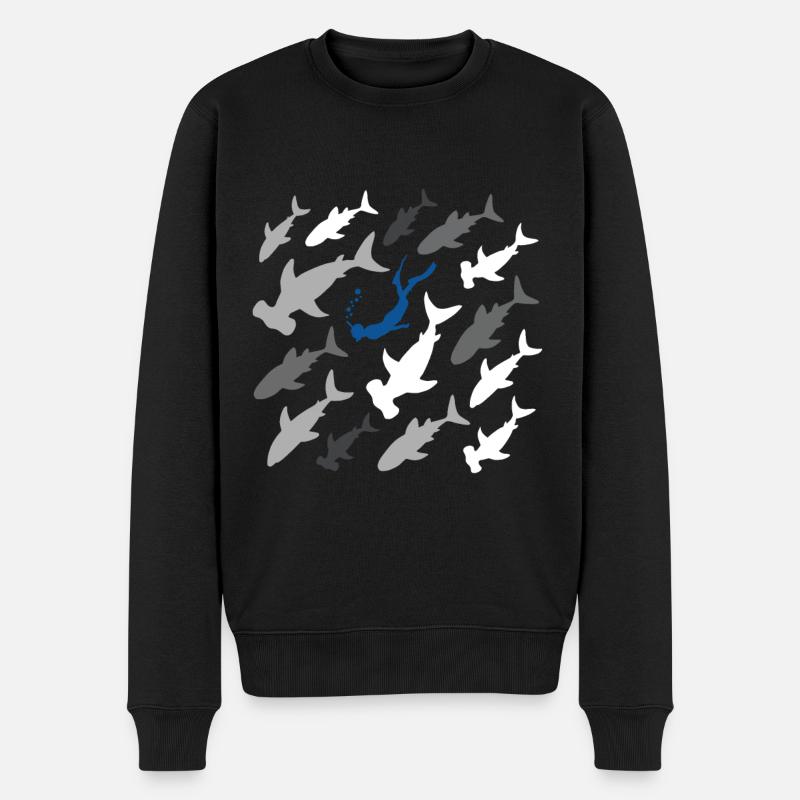 Haie mit Taucher Apnoetauchen Freitauchen Geschenk - Männer Premium Bio Pullover - Schwarz