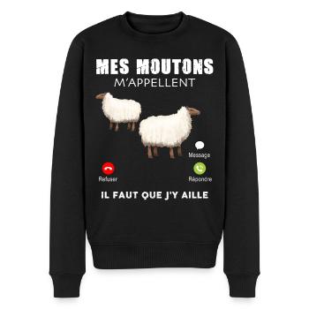Mes moutons m'appellent il faut que j'y aille - Pull Premium bio Homme - noir - Devant - Nico (187cm)