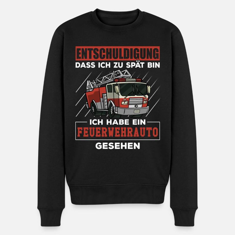 Entschuldigung dass ich zu spät bin Feuerwehrauto - Männer Premium Bio Pullover - Schwarz
