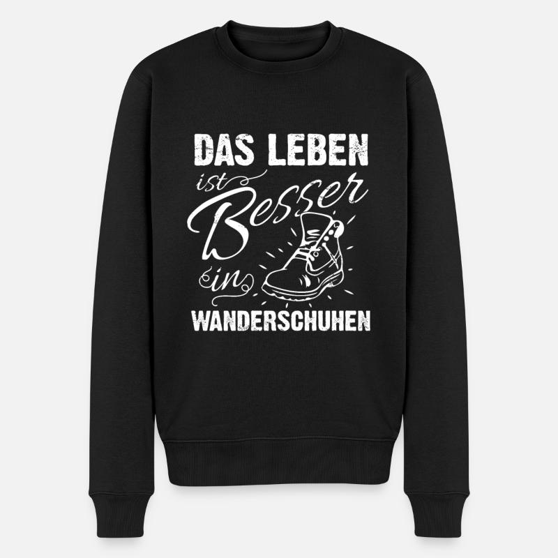 Leben Besser in Wanderschuhen - (W) - Männer Premium Bio Pullover - Schwarz