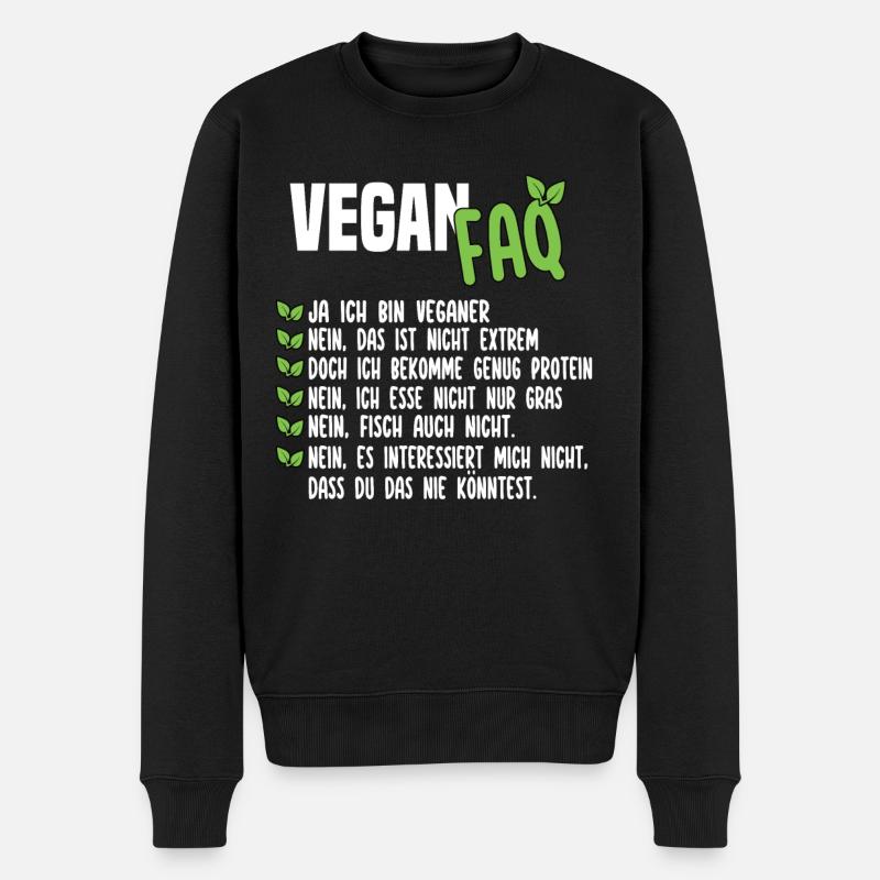 Vegan FAQ - Lustiger Veganer Spruch - Männer Premium Bio Pullover - Schwarz