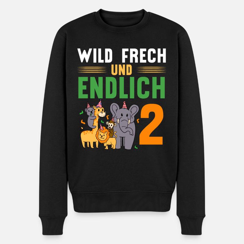 Wild Frech und Endlich 2 Jahre, 2. Geburtstag - Männer Premium Bio Pullover - Schwarz