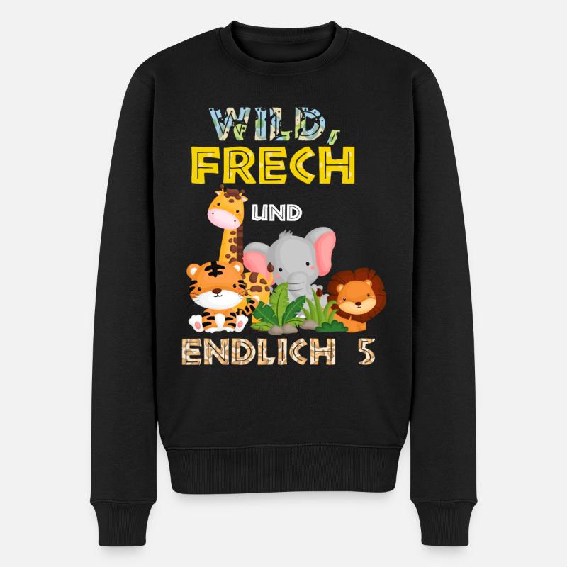 Wild Frech und Endlich 5 Jahre, 5. Geburtstag - Männer Premium Bio Pullover - Schwarz