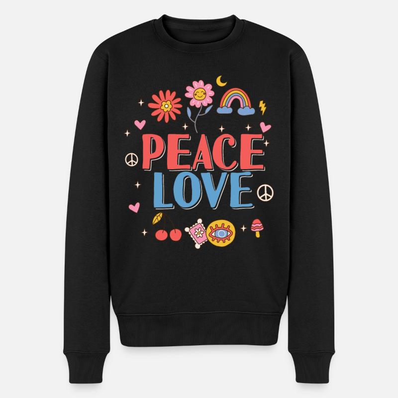 Friedensliebe Hippie - Männer Premium Bio Pullover - Schwarz