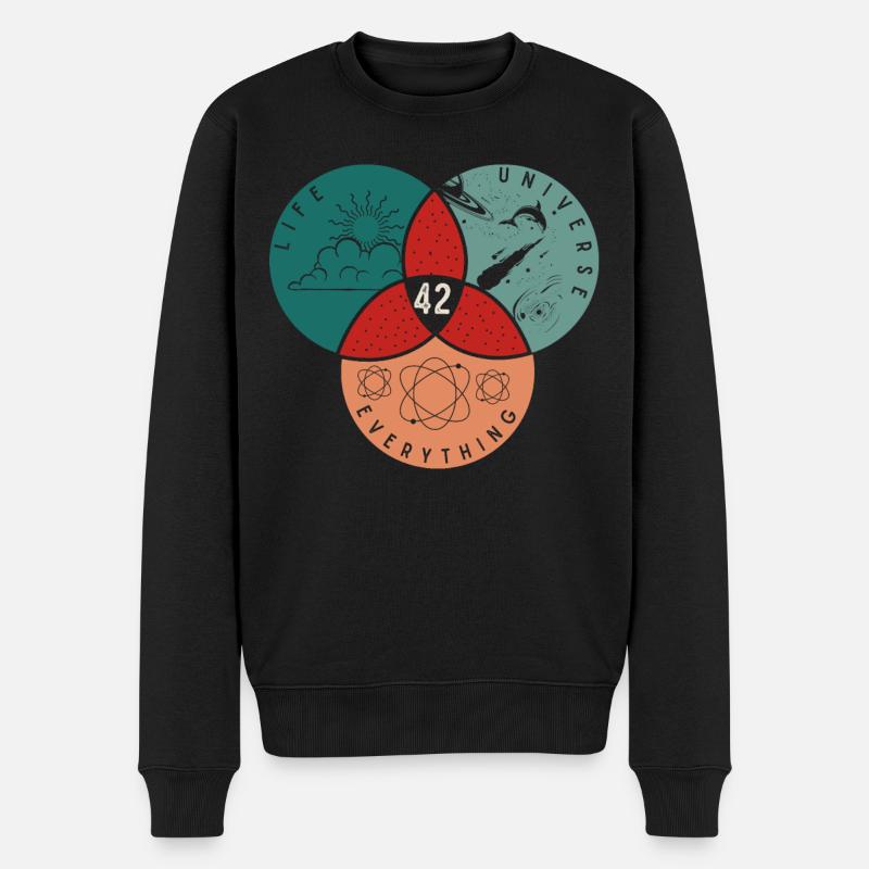 42 Leben Universum Alles - Männer Premium Bio Pullover - Schwarz