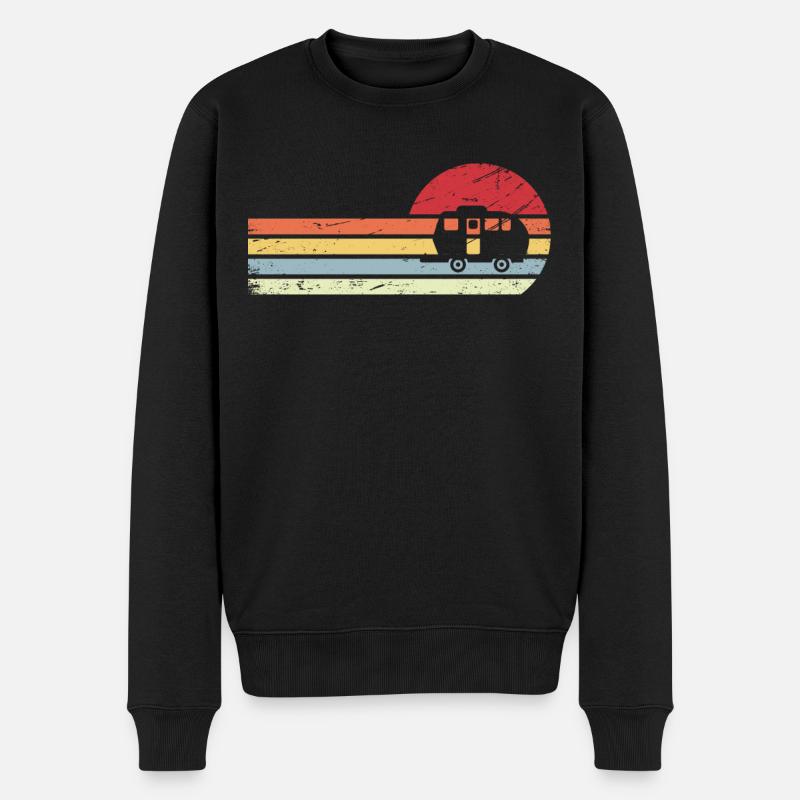 Sonne und Retro-Linien - Camping Wohnwagen - - Männer Premium Bio Pullover - Schwarz