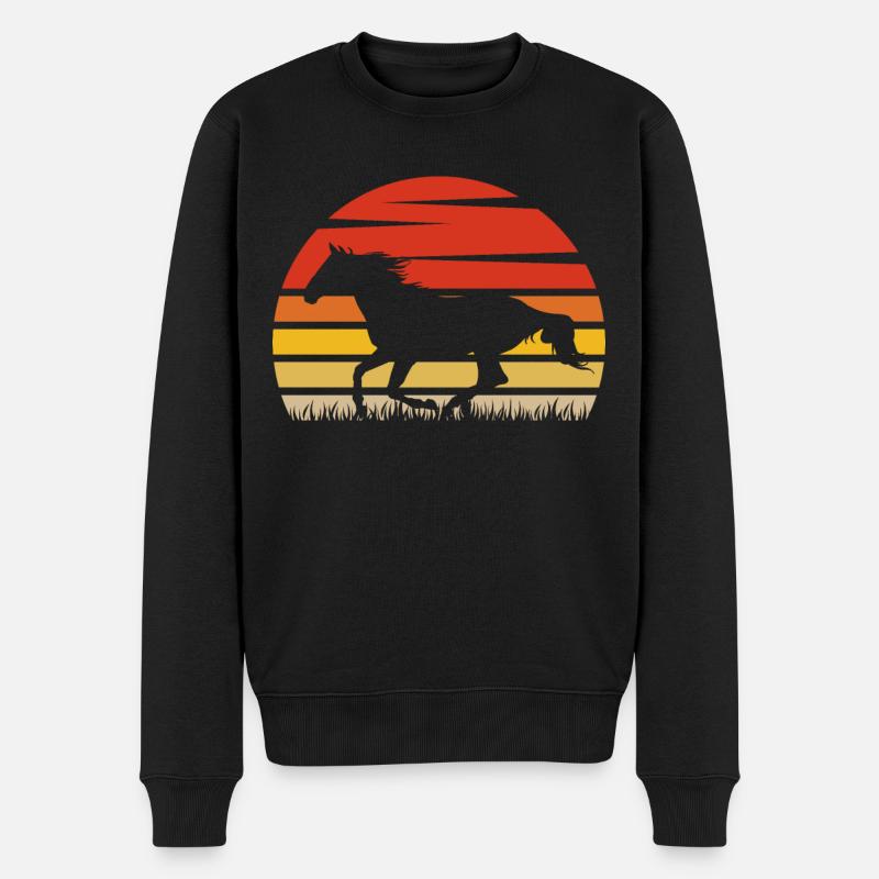 Retro Pferd - Männer Premium Bio Pullover - Schwarz