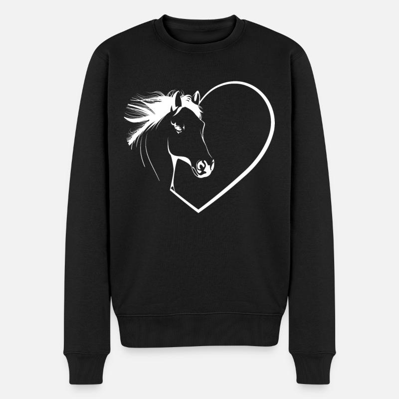 Herz Pferd - Männer Premium Bio Pullover - Schwarz
