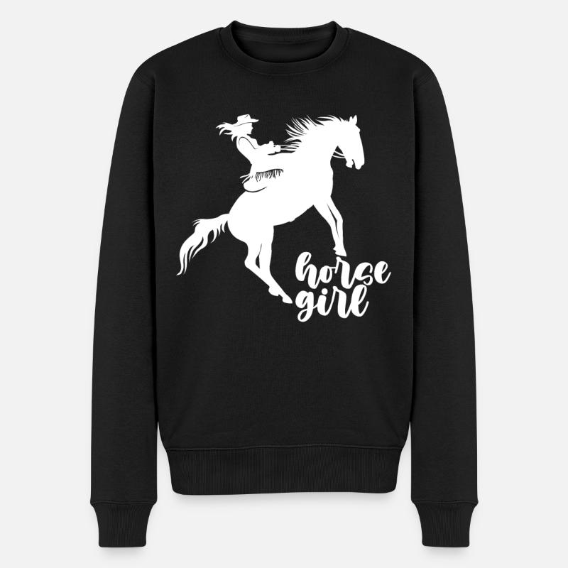 Pferd Mädchen - - Männer Premium Bio Pullover - Schwarz