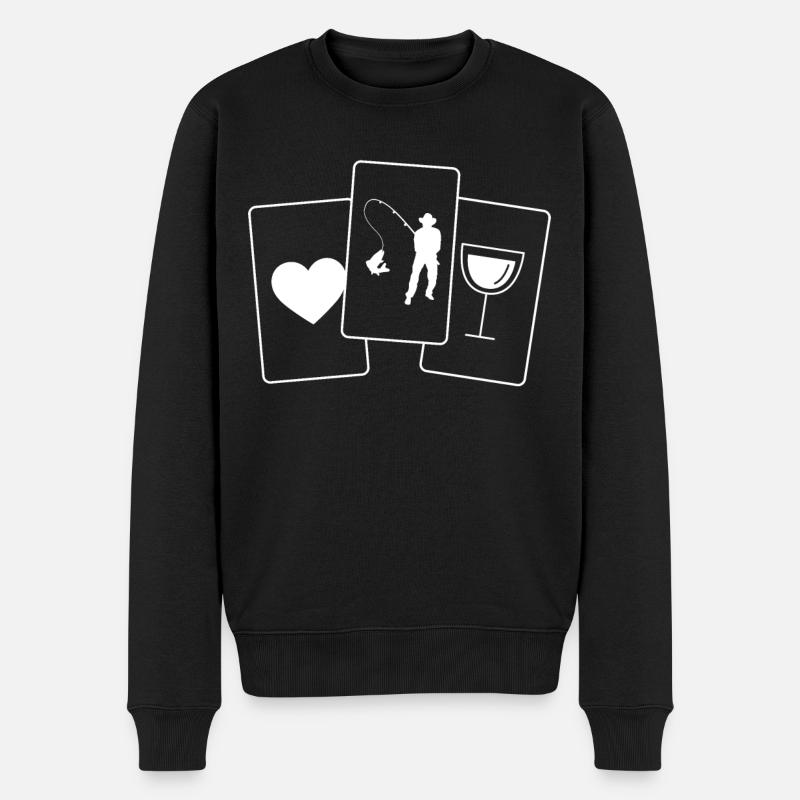 Herz - Wein - Angeln - - Männer Premium Bio Pullover - Schwarz