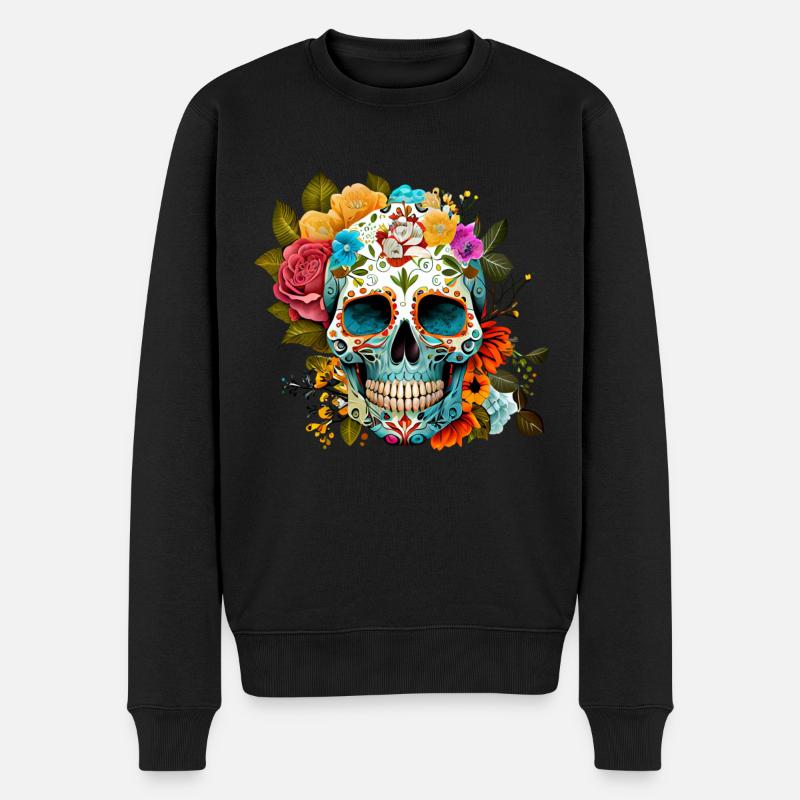 La Catrina Tag Der Toten Sugar Skull - Männer Premium Bio Pullover - Schwarz