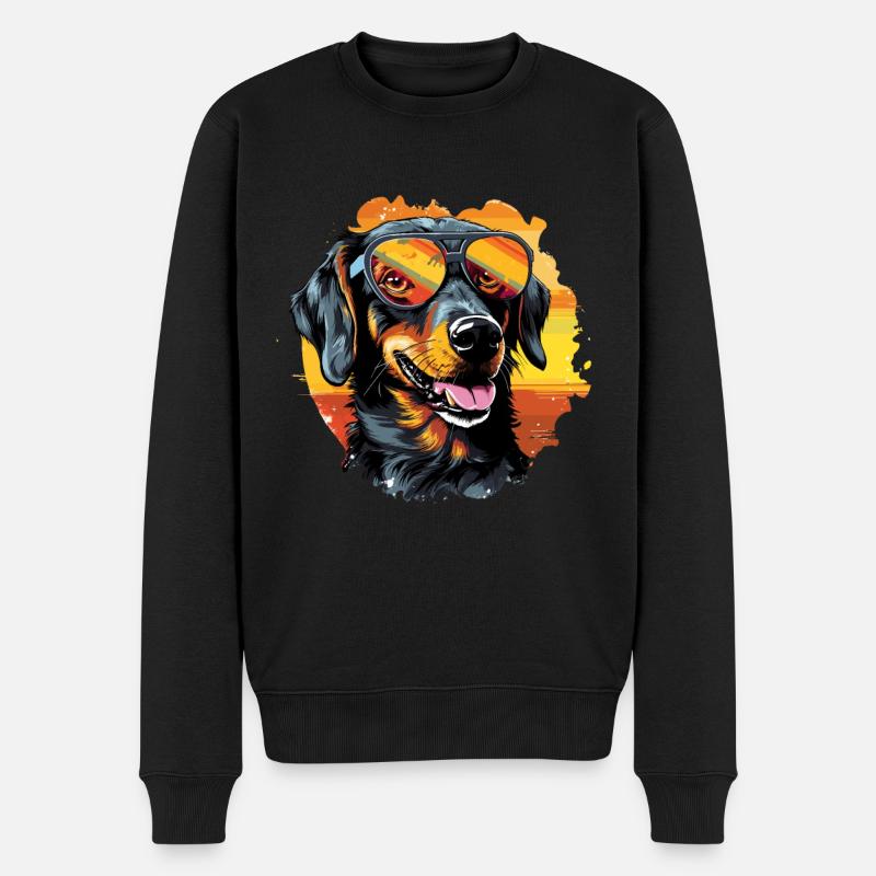 Cooler Pop-Art Hund mit Sonnenbrille - Männer Premium Bio Pullover - Schwarz