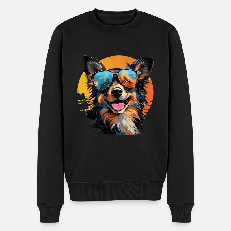 Hund mit Sonnenbrille Pop-Art - Männer Premium Bio Pullover - Schwarz