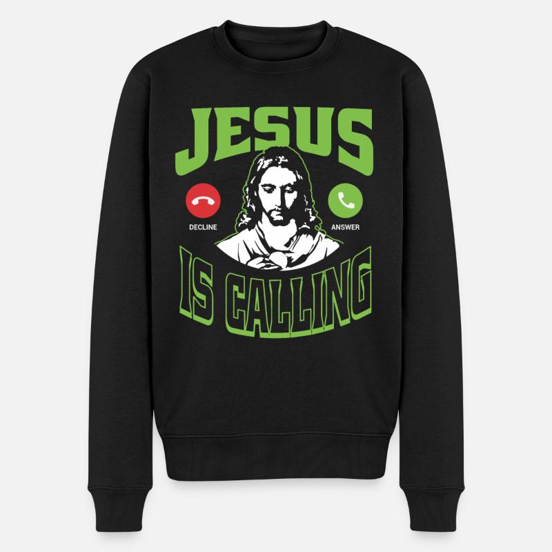 Jesus ruft - Männer Premium Bio Pullover - Schwarz