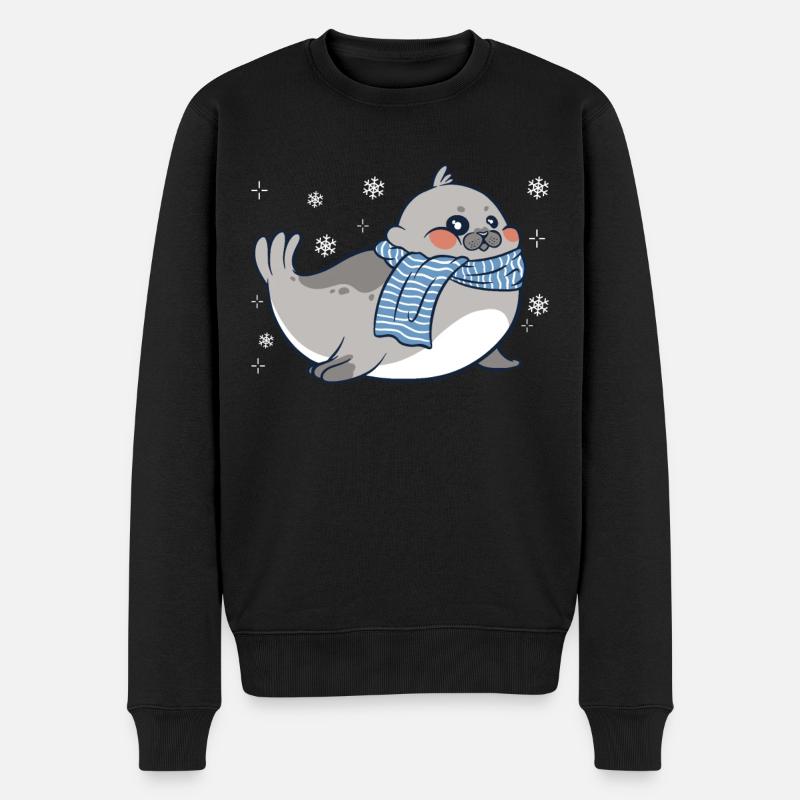 Robbe Robben Tier Seelöwe - Männer Premium Bio Pullover - Schwarz