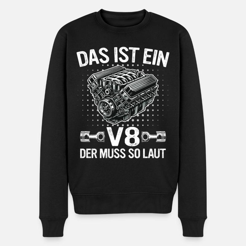 V8 Motor 8 Zylinder Hubraum Auto Tuning Tuner - Männer Premium Bio Pullover - Schwarz