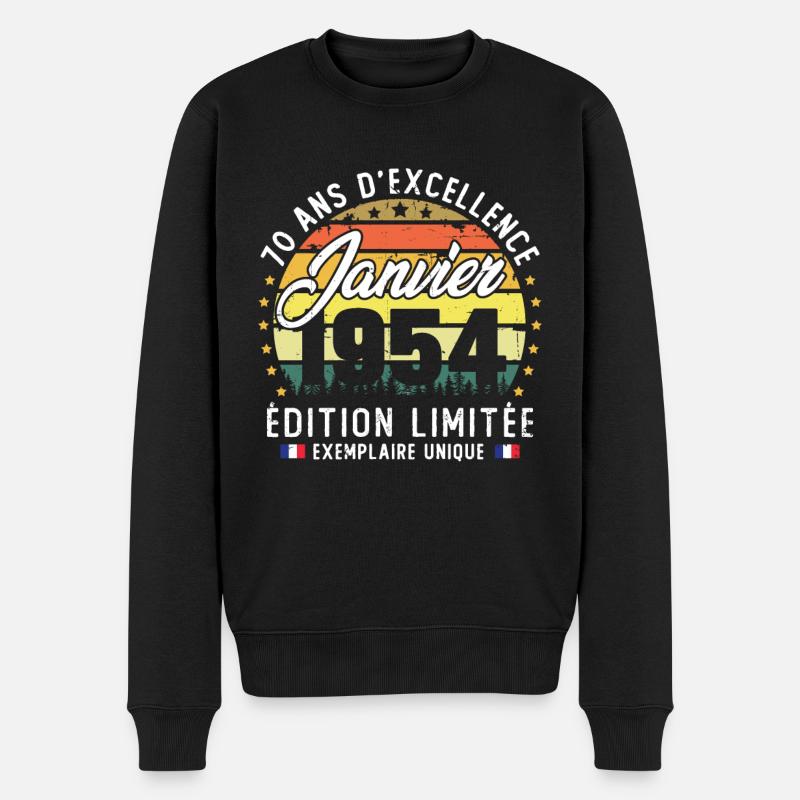Janvier 1954 Vintage Cadeau Anniversaire 70 Ans - Pull Premium bio Homme - noir