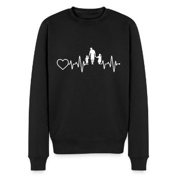 Vater Sohn und Tochter Herzschlag - Männer Premium Bio Pullover - Schwarz - Vorne - Nico (187cm)