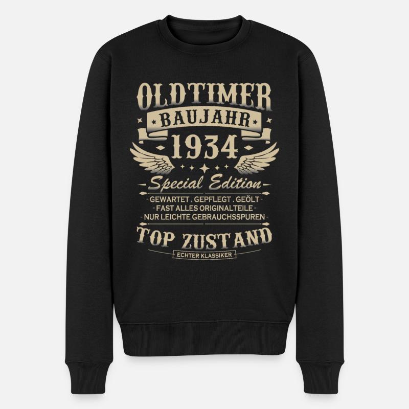 Oldtimer Baujahr 1934 Jahrgang Geburtstag Geschenk - Männer Premium Bio Pullover - Schwarz