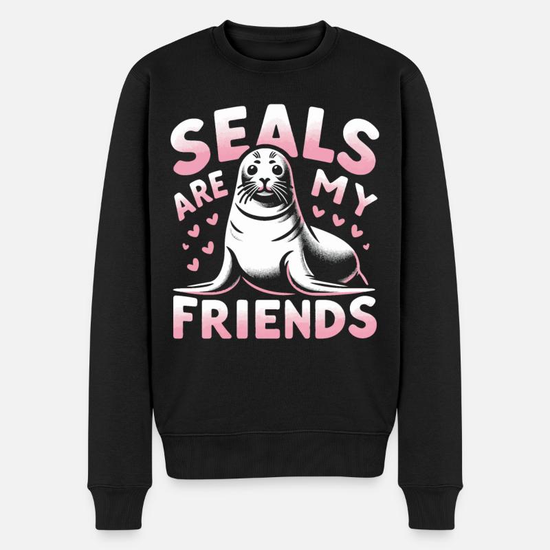 Robbe Robben Tier Seelöwe - Männer Premium Bio Pullover - Schwarz