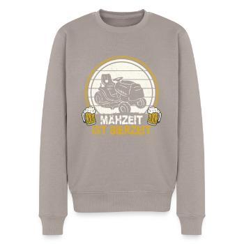 Mähzeit ist Bierzeit Rasen mähen und Bier trinken - Männer Premium Bio Pullover - Taupe - Vorne - Nico (187cm)