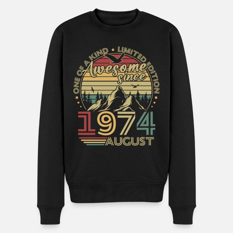 Jahrgang August 1974 Retro Geburtstagsgeschenk - Männer Premium Bio Pullover - Schwarz