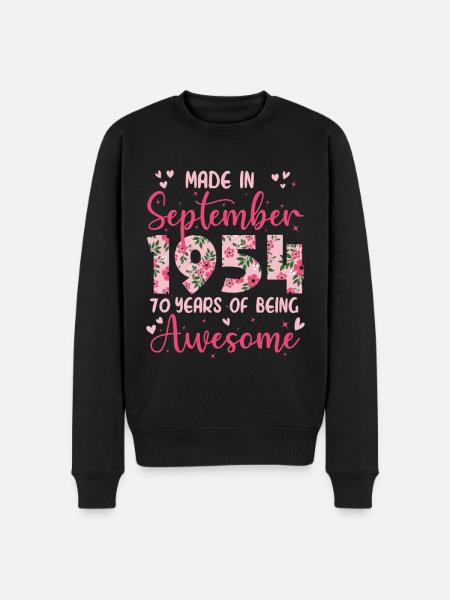 September 1954 Women's 70th Anniversary - Men's Premium Organic Jumper - black