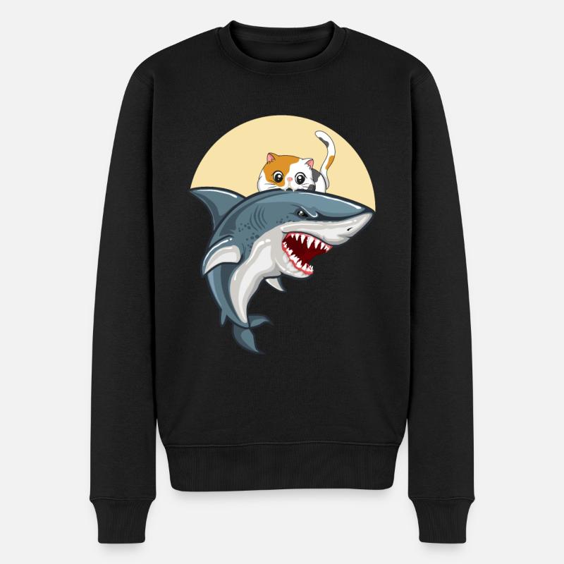 Katze beißt Hai - Männer Premium Bio Pullover - Schwarz