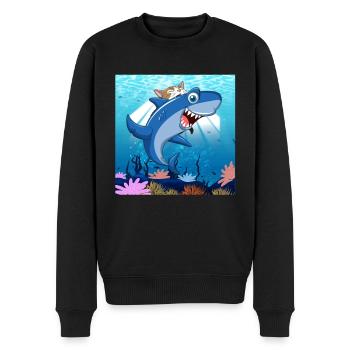 Cat bites shark - Men's Premium Organic Jumper - black - Front - Nico (187cm)