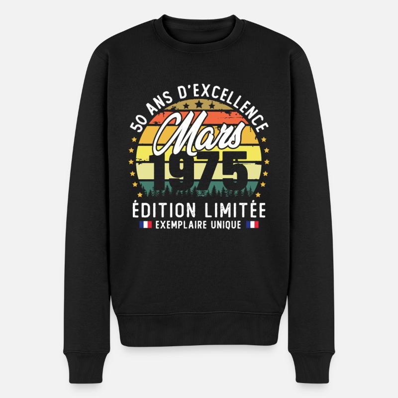 Mars 1975 Vintage Cadeau Anniversaire 50 Ans - Pull Premium bio Homme - noir