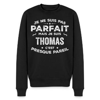 Thomas A first name, a story, a personality - Men's Premium Organic Jumper - black - Front - Nico (187cm)