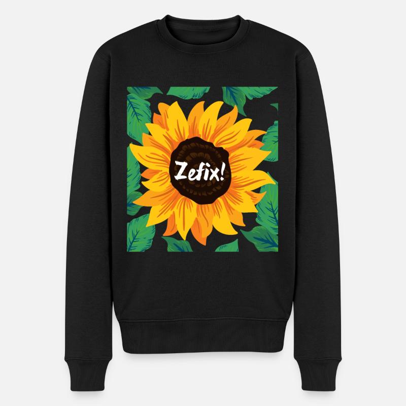 Zefix Sonnenblume - Männer Premium Bio Pullover - Schwarz