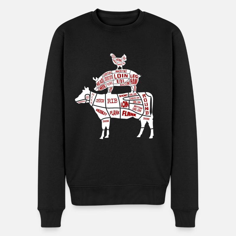 Grillen Fleischteile Huhn Schwein Rind - Männer Premium Bio Pullover - Schwarz