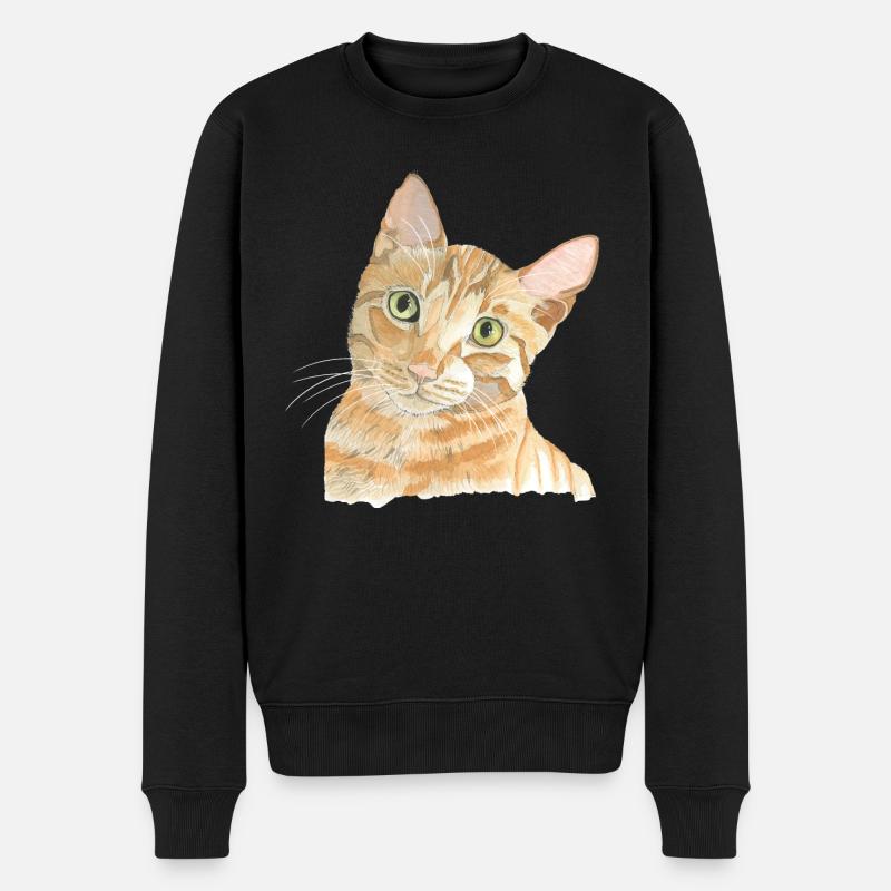 rote Katze - Männer Premium Bio Pullover - Schwarz