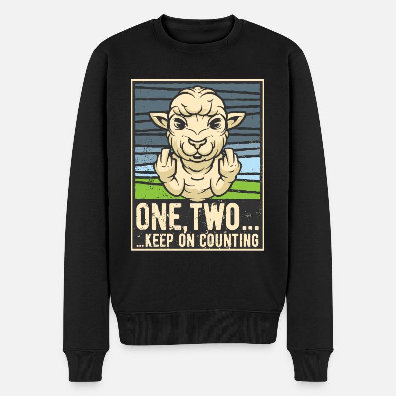 Lustiges Schaf Stinkefinger ONE TWO - Männer Premium Bio Pullover - Schwarz