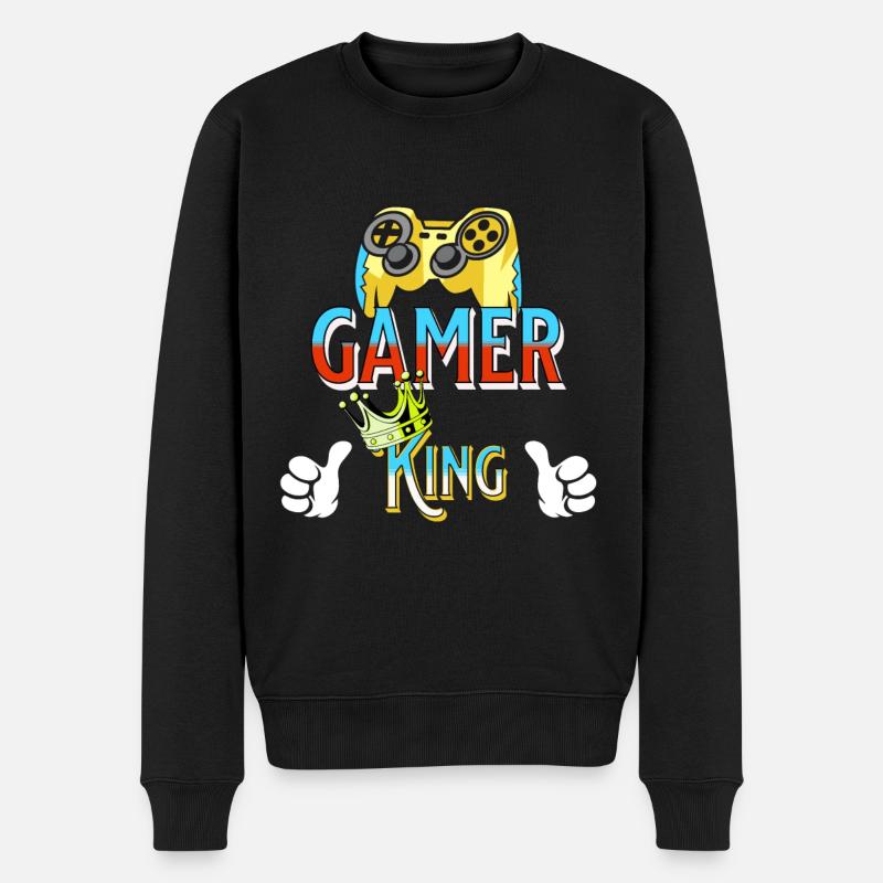 Gamer King - Männer Premium Bio Pullover - Schwarz