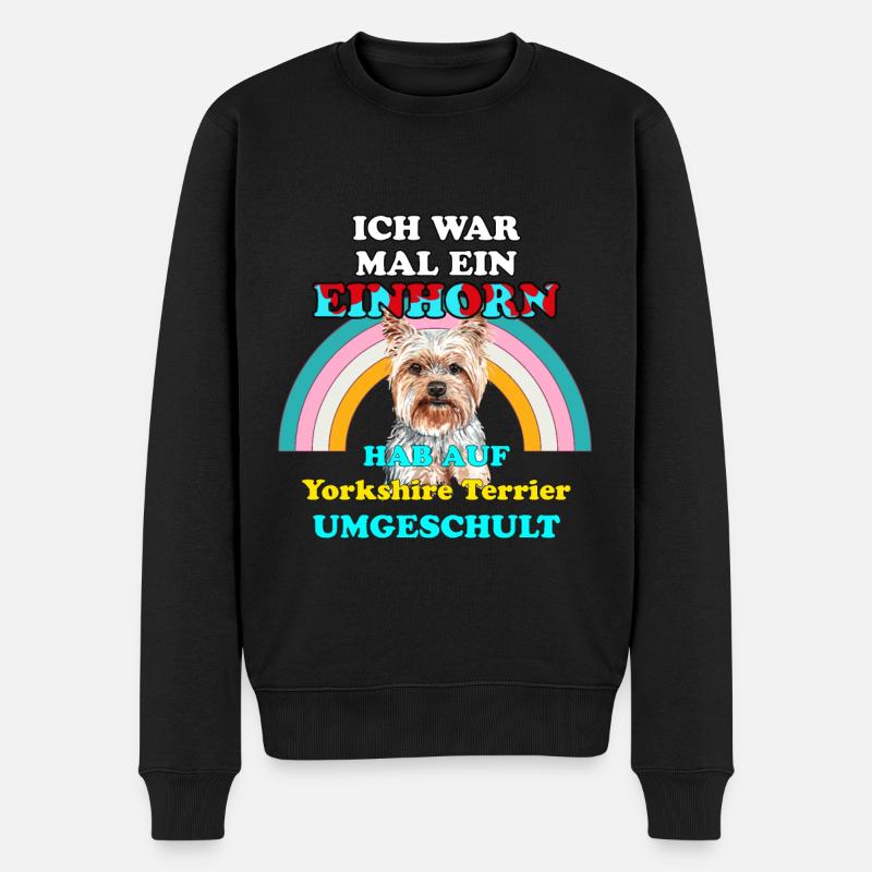 Yorkshire Terrier Hund war Einhorn Hundeliebhaber - Männer Premium Bio Pullover - Schwarz