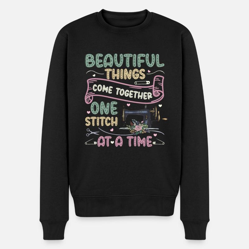 Ein Stich nach dem anderen, Quilten, Nähen. - Männer Premium Bio Pullover - Schwarz
