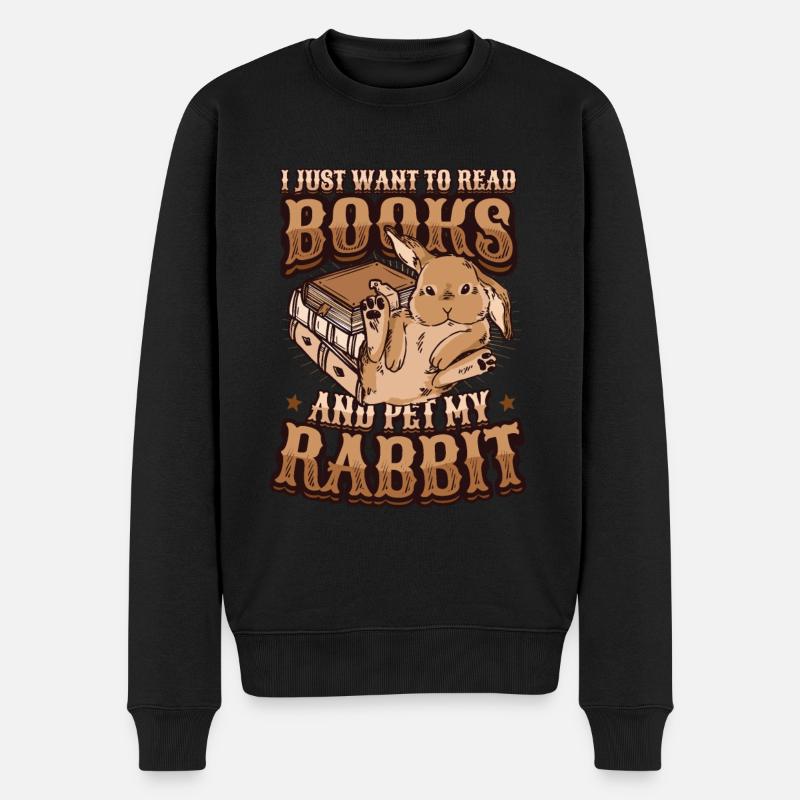 Lire des livres et caresser mon lapin. - Pull Premium bio Homme - noir
