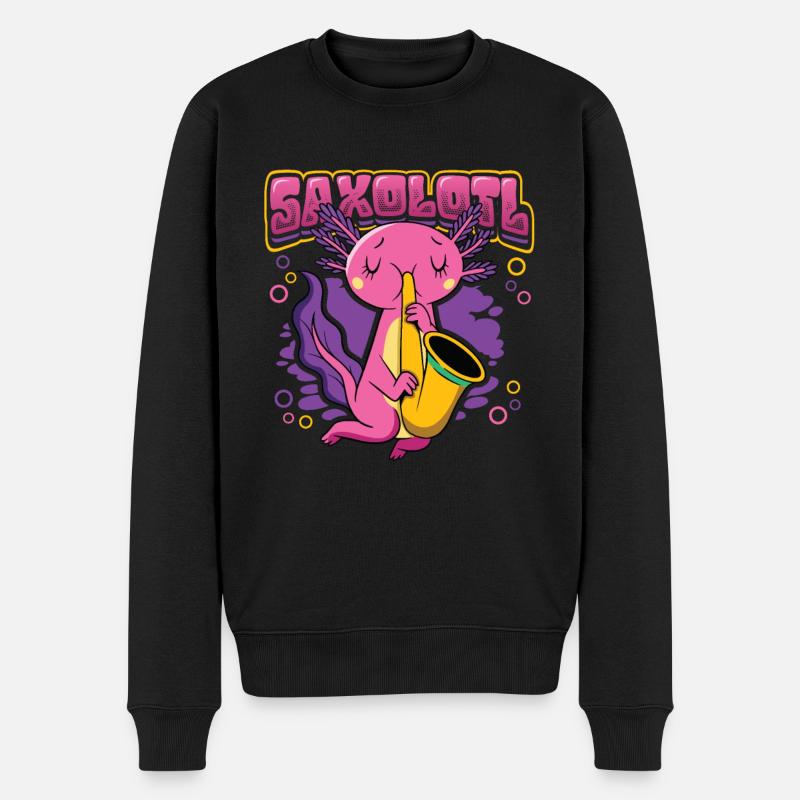 Saxolotl Axolotl joue du saxophone - Pull Premium bio Homme - noir