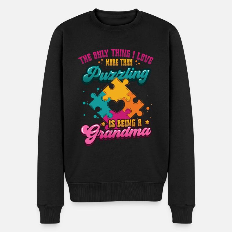 Puzzle-liebhaber Oma, Puzzeln. - Männer Premium Bio Pullover - Schwarz