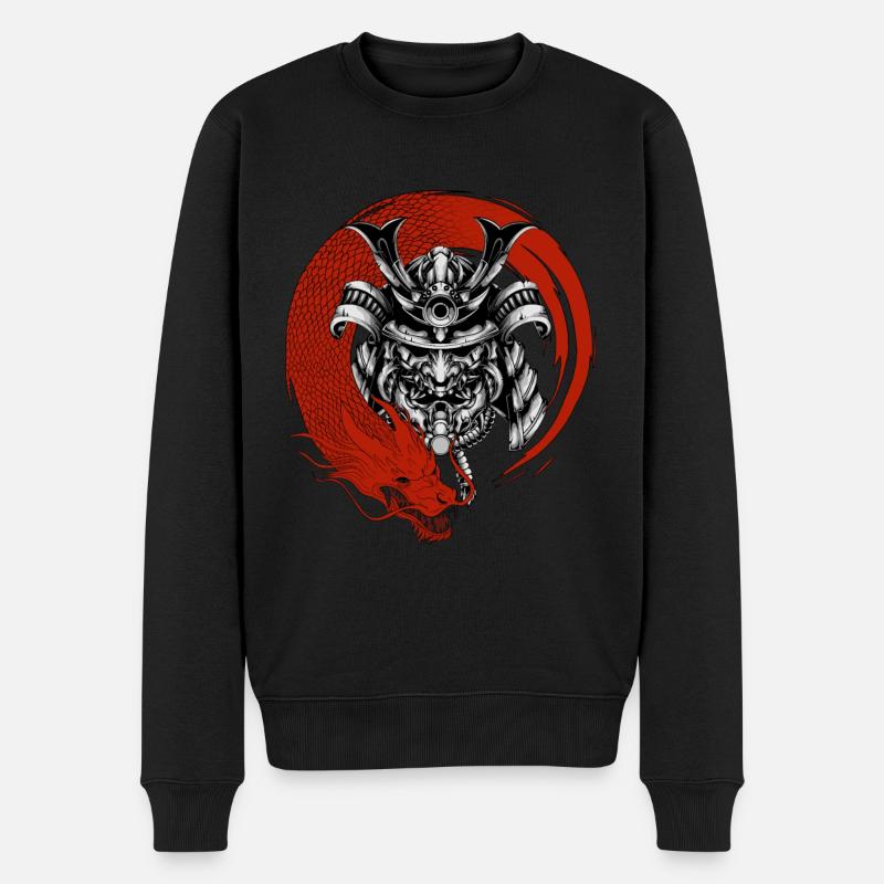 Samurai und Drache - Männer Premium Bio Pullover - Schwarz