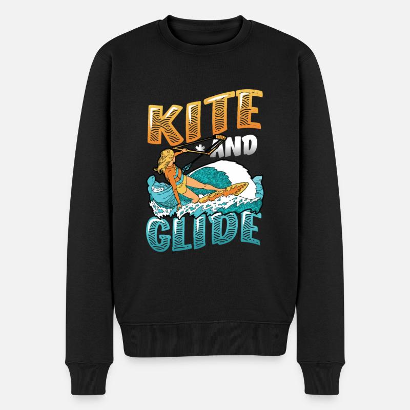 Kite And Glide, Kitesurfing - Männer Premium Bio Pullover - Schwarz