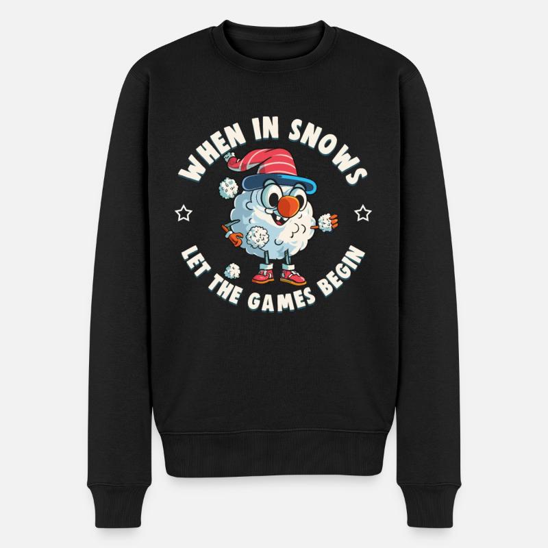 Schneeballschlacht - When it snows let the games - Männer Premium Bio Pullover - Schwarz