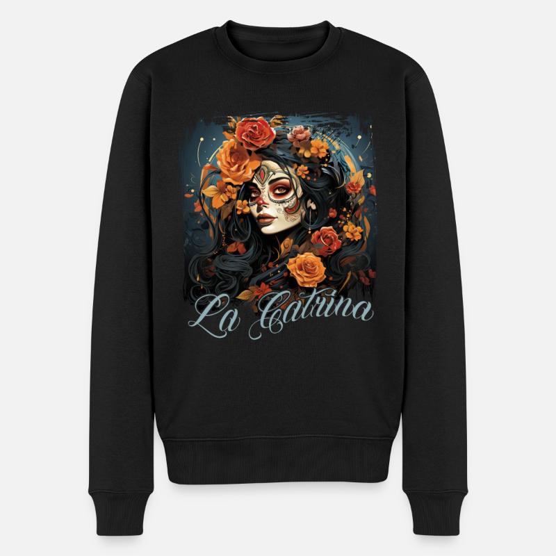 La Catrina Cooles Dia De Los Muertos Design - Männer Premium Bio Pullover - Schwarz